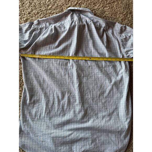 Luigi Borrelli Italian Made 16.5 100% Cotton Blue and Tan Plaid Dress Shirt - Picture 7 of 9